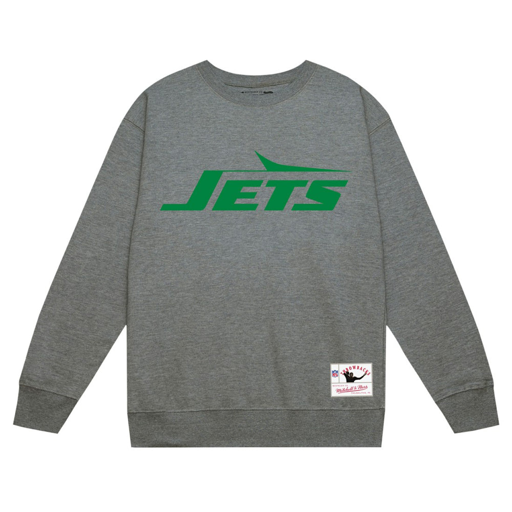 New York Jets Basic Fleece Pullover Sweatshirt - Heather Gray - Mitchell & Ness