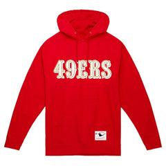 San Francisco 49ers Team Wordmark Vintage Pullover Hoodie - Scarlet - Mitchell & Ness