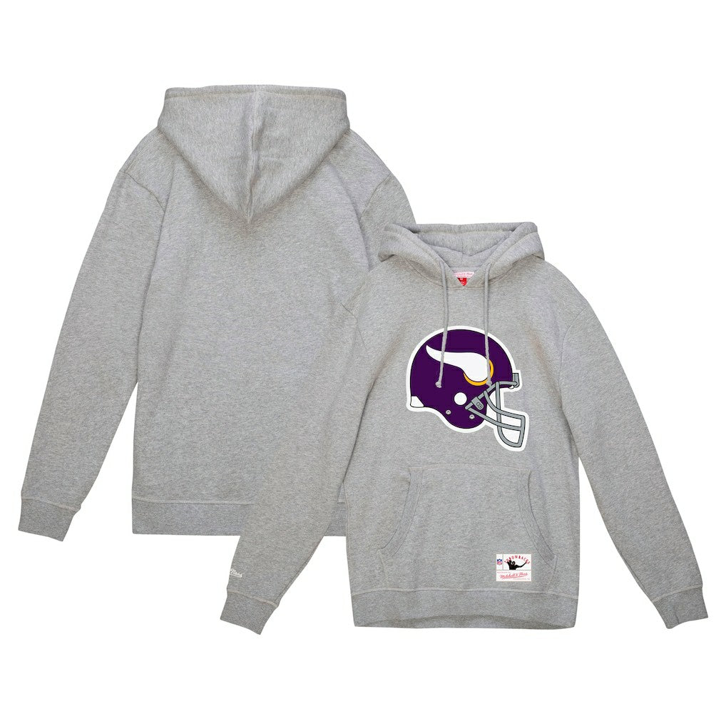 Minnesota Vikings Helmet Logo Vintage Pullover Hoodie - Heather Gray - Mitchell & Ness