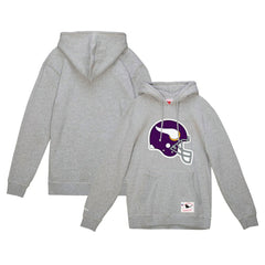 Minnesota Vikings Helmet Logo Vintage Pullover Hoodie - Heather Gray - Mitchell & Ness