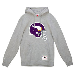 Minnesota Vikings Helmet Logo Vintage Pullover Hoodie - Heather Gray - Mitchell & Ness