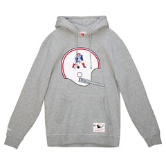 New England Patriots Helmet Logo Vintage Pullover Hoodie - Heather Gray - Mitchell & Ness