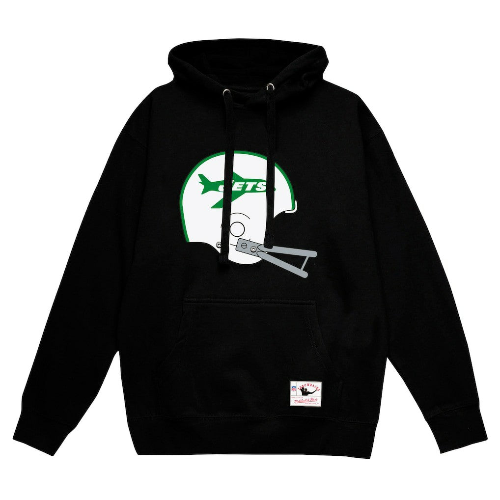 New York Jets Helmet Logo Vintage Pullover Hoodie - Black - Mitchell & Ness