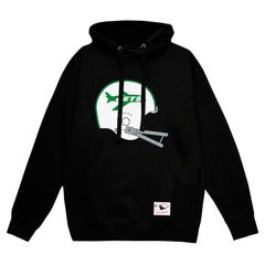 New York Jets Helmet Logo Vintage Pullover Hoodie - Black - Mitchell & Ness