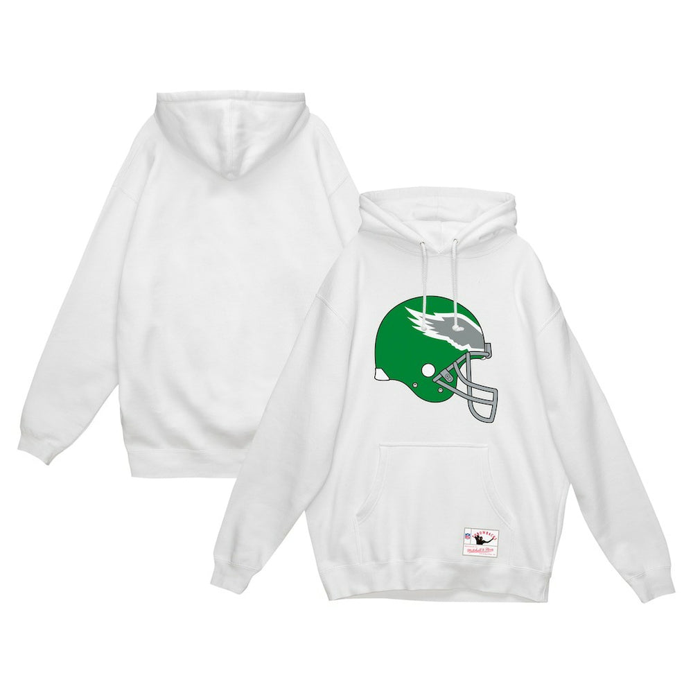 Philadelphia Eagles Helmet Logo Vintage Pullover Hoodie - White - Mitchell & Ness