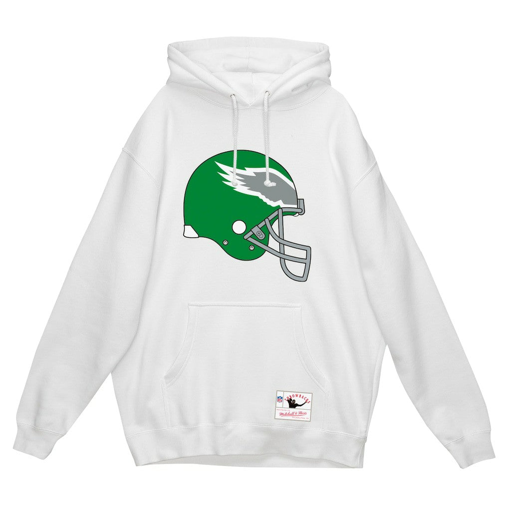 Philadelphia Eagles Helmet Logo Vintage Pullover Hoodie - White - Mitchell & Ness