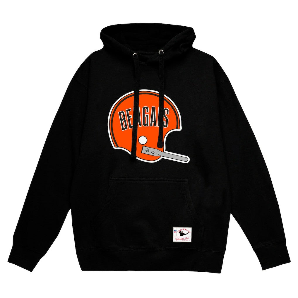 Cincinnati Bengals Helmet Logo Vintage Pullover Hoodie - Black - Mitchell & Ness