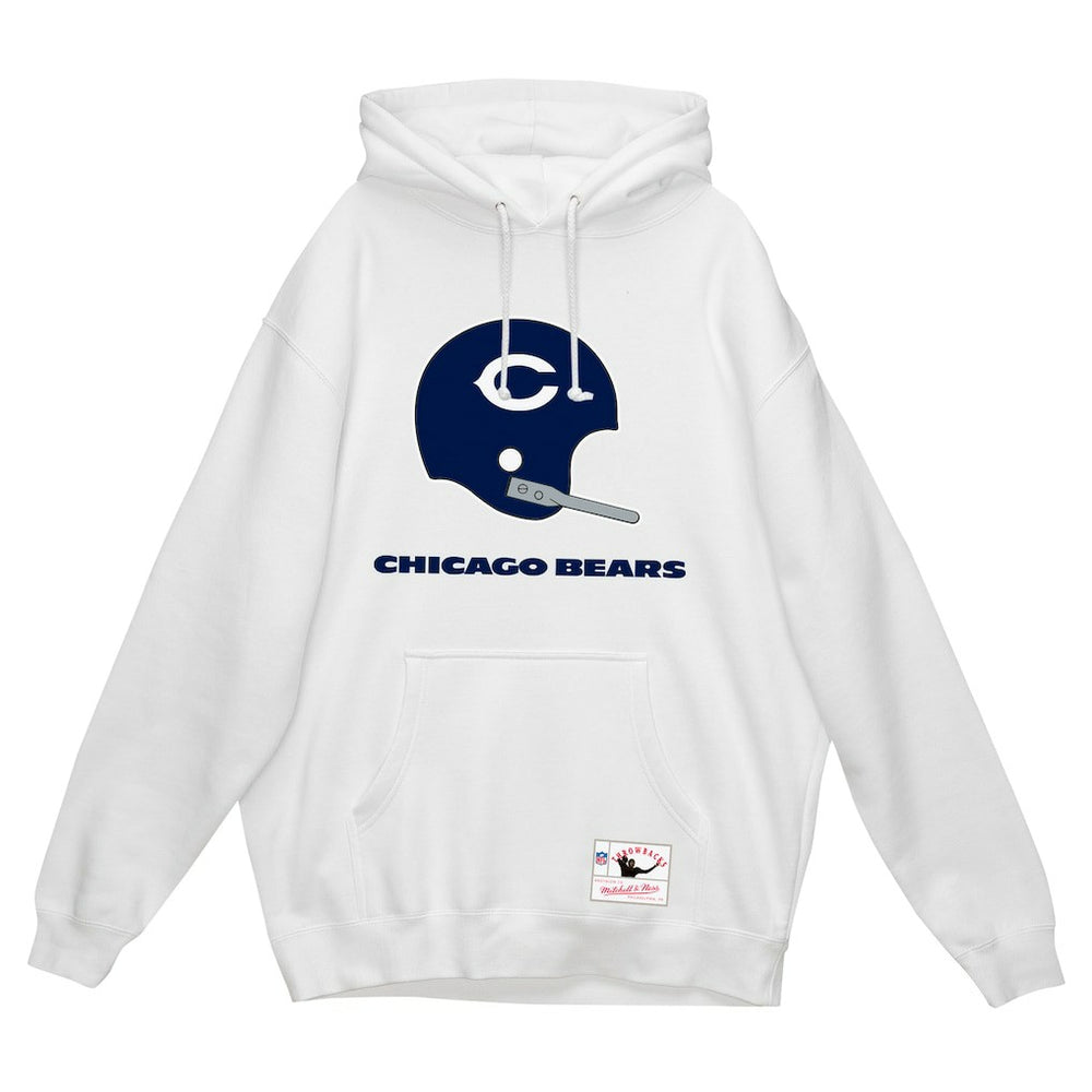 Chicago Bears Helmet Logo Vintage Pullover Hoodie - White - Mitchell & Ness