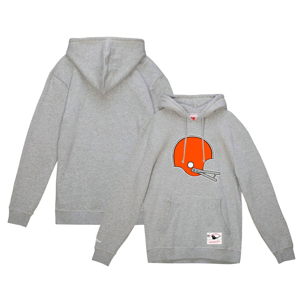 Cleveland Browns Helmet Logo Vintage Pullover Hoodie - Heather Gray - Mitchell & Ness