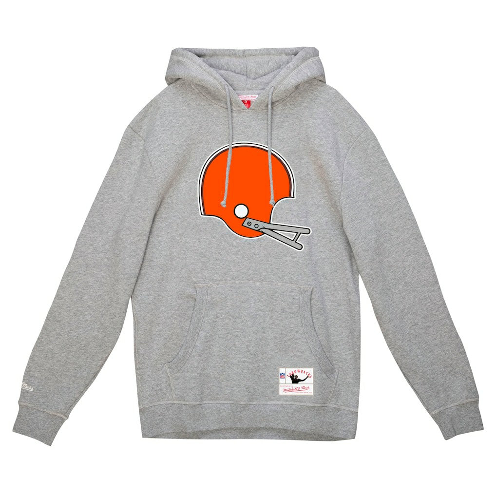 Cleveland Browns Helmet Logo Vintage Pullover Hoodie - Heather Gray - Mitchell & Ness