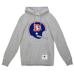 Denver Broncos Helmet Logo Vintage Pullover Hoodie - Heather Gray - Mitchell & Ness