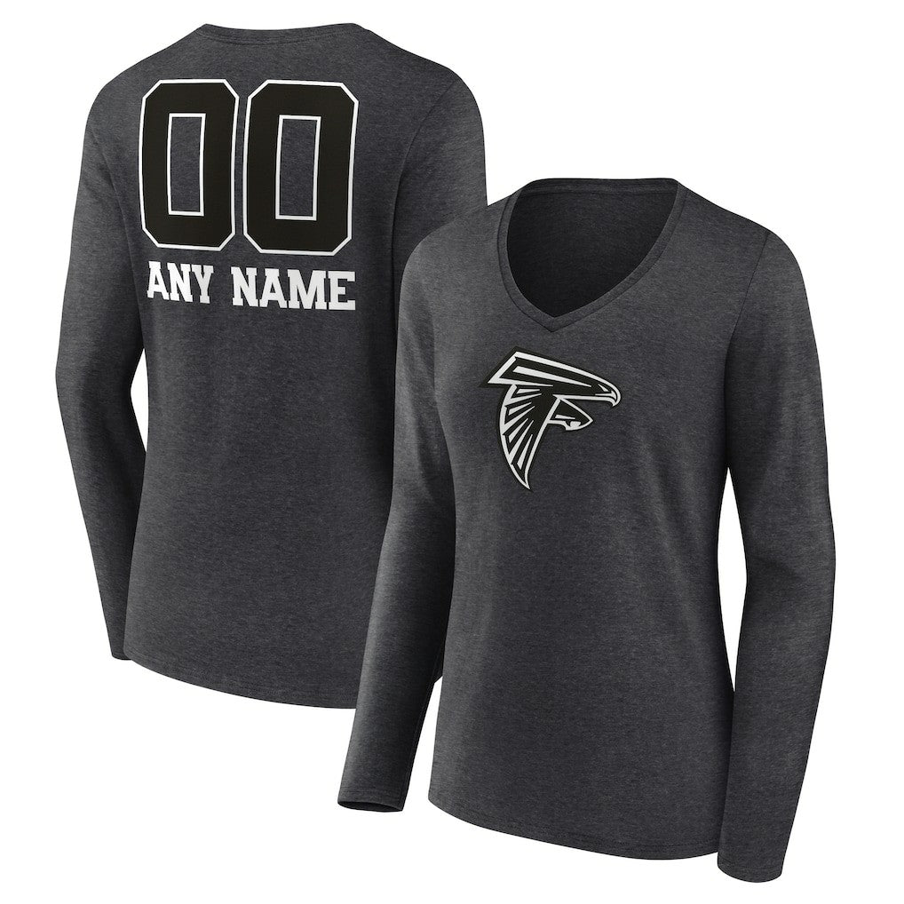 Atlanta Falcons Women's Personalized Name & Number Monochrome V-neck T-Shirt - Charcoal - NFL