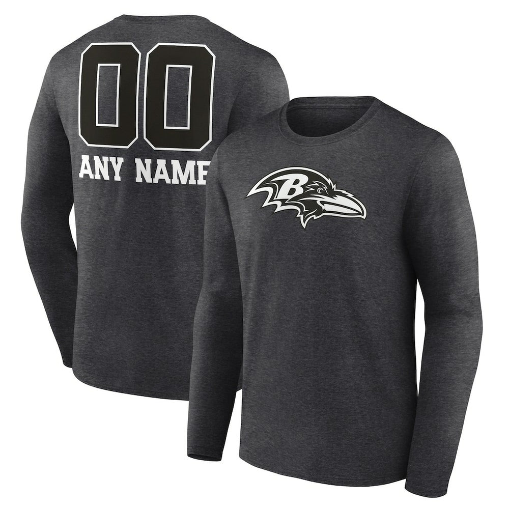 Baltimore Ravens Personalized Name & Number Monochrome Long Sleeve T-Shirt - Charcoal - NFL