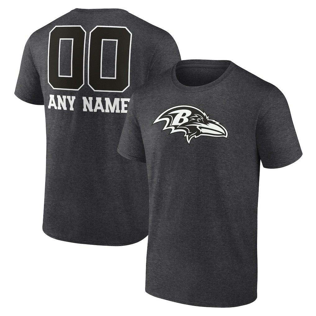 Baltimore Ravens Personalized Name & Number Monochrome T-Shirt - Charcoal - NFL