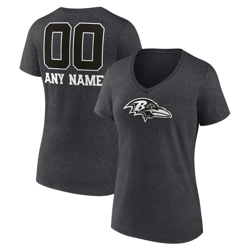 Baltimore Ravens Women's Personalized Name & Number Monochrome V-Neck Long Sleeve T-Shirt - Charcoal - NFL