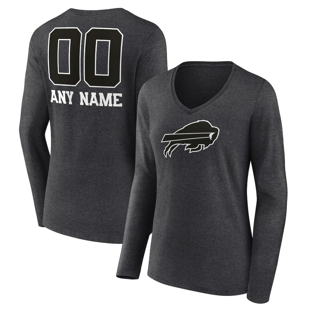 Buffalo Bills Women's Personalized Name & Number Monochrome V-neck T-Shirt - Charcoal - NFL