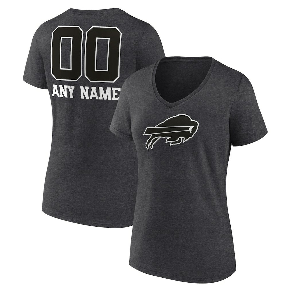 Buffalo Bills Women's Personalized Name & Number Monochrome V-Neck Long Sleeve T-Shirt - Charcoal - NFL