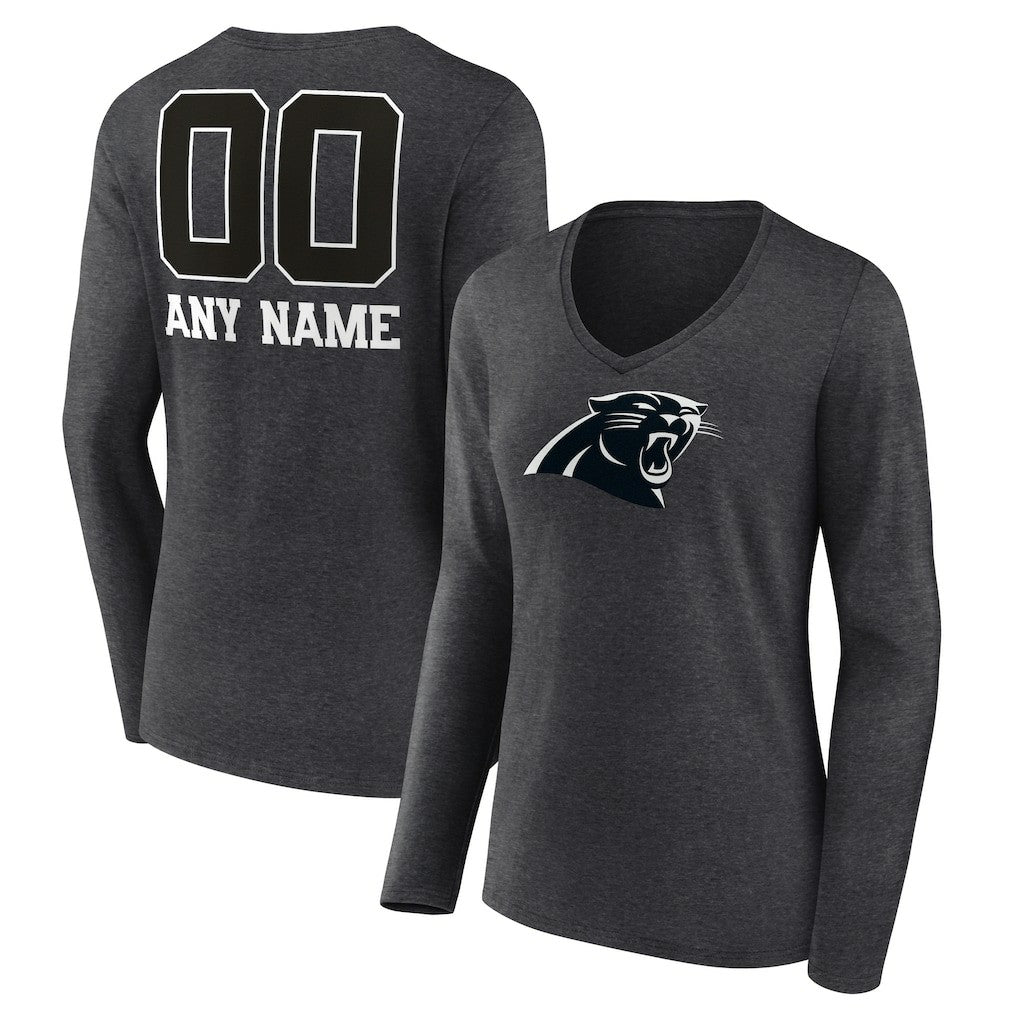 Carolina Panthers Women's Personalized Name & Number Monochrome V-neck T-Shirt - Charcoal - NFL