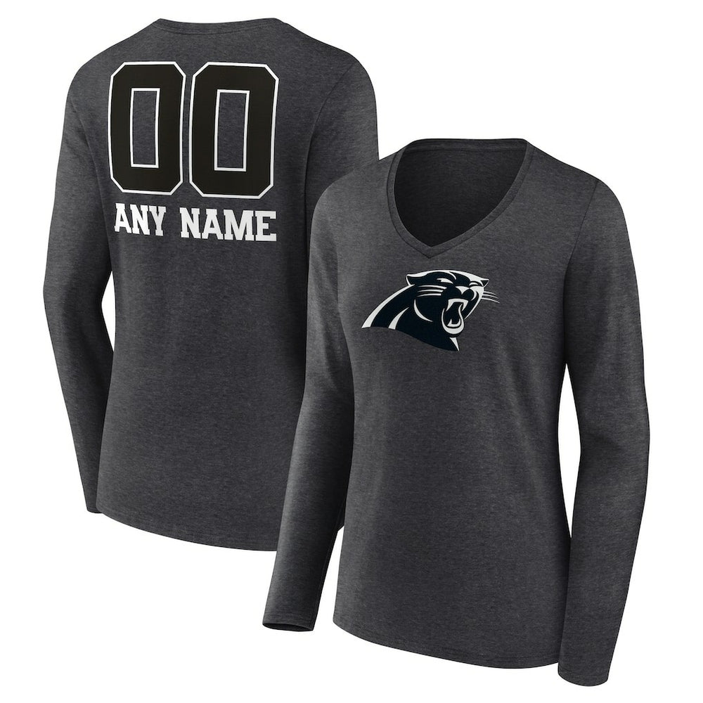 Carolina Panthers Women's Personalized Name & Number Monochrome V-neck T-Shirt - Charcoal - NFL