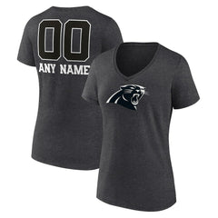 Carolina Panthers Women's Personalized Name & Number Monochrome V-Neck Long Sleeve T-Shirt - Charcoal - NFL
