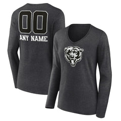 Chicago Bears Women's Personalized Name & Number Monochrome V-neck T-Shirt - Charcoal - NFL