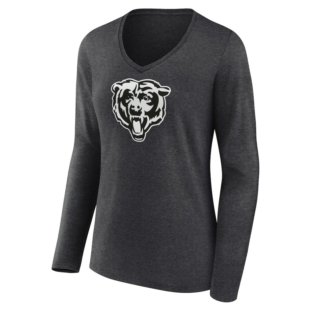 Chicago Bears Women's Personalized Name & Number Monochrome V-neck T-Shirt - Charcoal - NFL