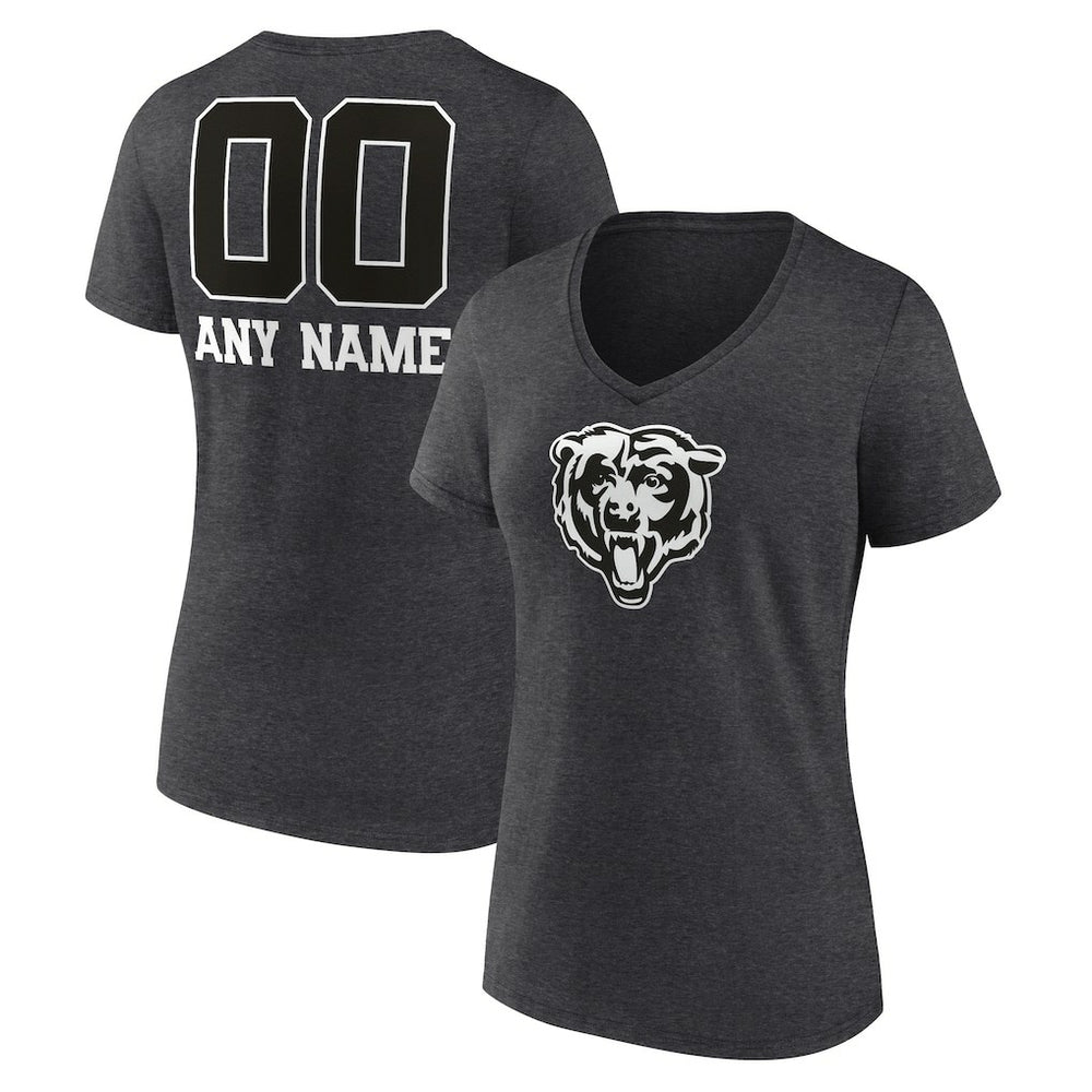 Chicago Bears Women's Personalized Name & Number Monochrome V-Neck Long Sleeve T-Shirt - Charcoal - NFL