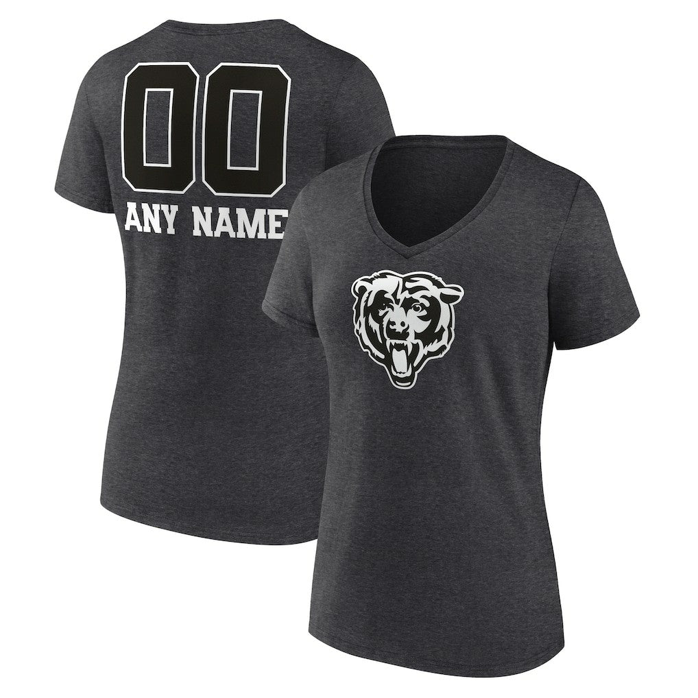 Chicago Bears Women's Personalized Name & Number Monochrome V-Neck Long Sleeve T-Shirt - Charcoal - NFL