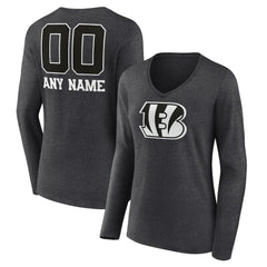 Cincinnati Bengals Women's Personalized Name & Number Monochrome V-neck T-Shirt - Charcoal - NFL