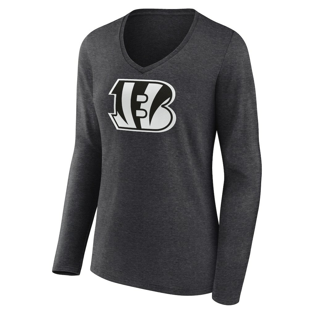 Cincinnati Bengals Women's Personalized Name & Number Monochrome V-neck T-Shirt - Charcoal - NFL