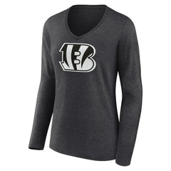 Cincinnati Bengals Women's Personalized Name & Number Monochrome V-neck T-Shirt - Charcoal - NFL