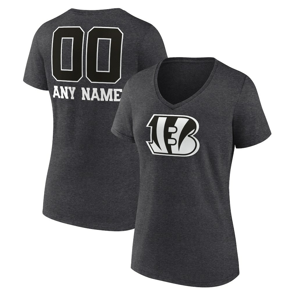 Cincinnati Bengals Women's Personalized Name & Number Monochrome V-Neck Long Sleeve T-Shirt - Charcoal - NFL