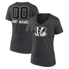 Cincinnati Bengals Women's Personalized Name & Number Monochrome V-Neck Long Sleeve T-Shirt - Charcoal - NFL
