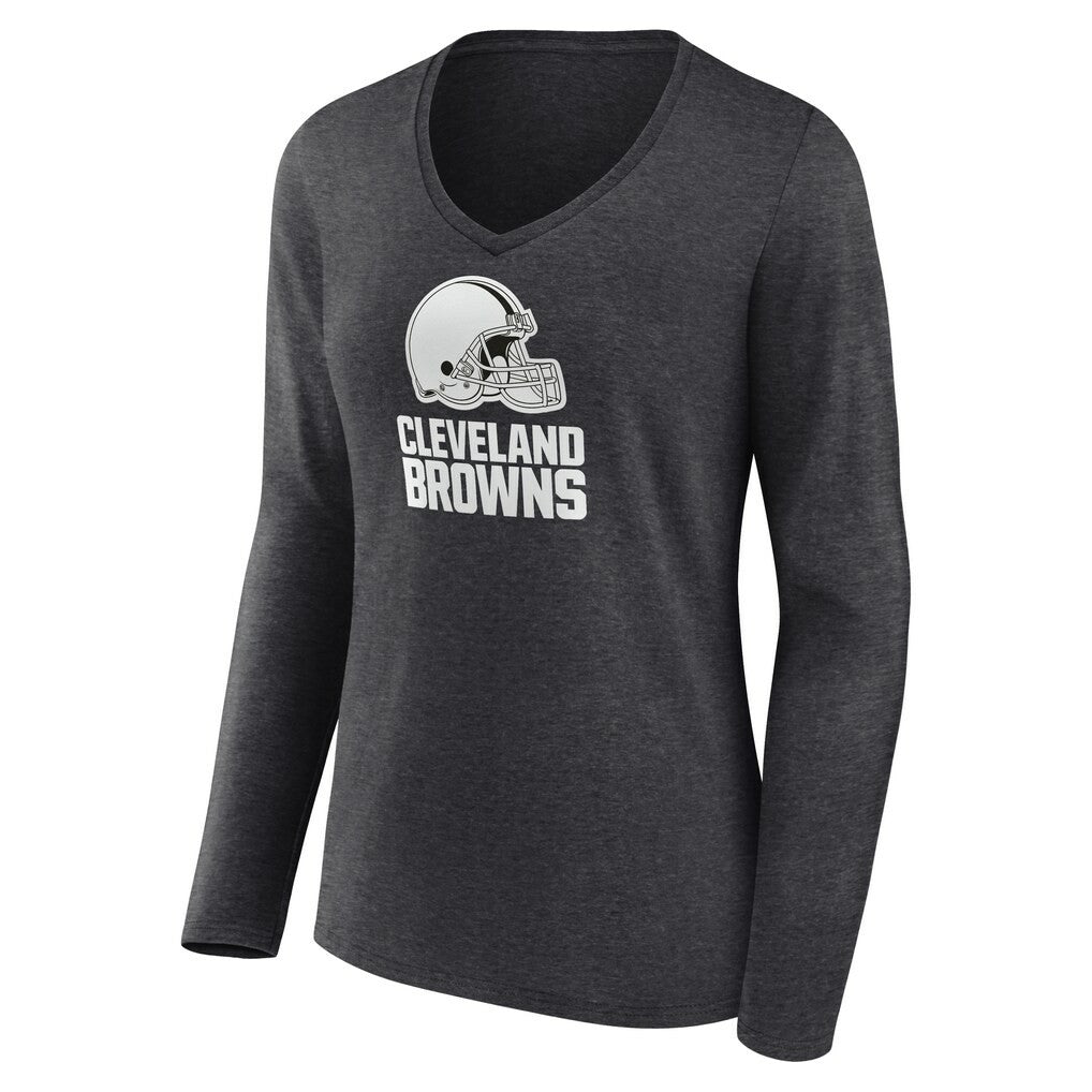 Cleveland Browns Women's Personalized Name & Number Monochrome V-neck T-Shirt - Charcoal - NFL
