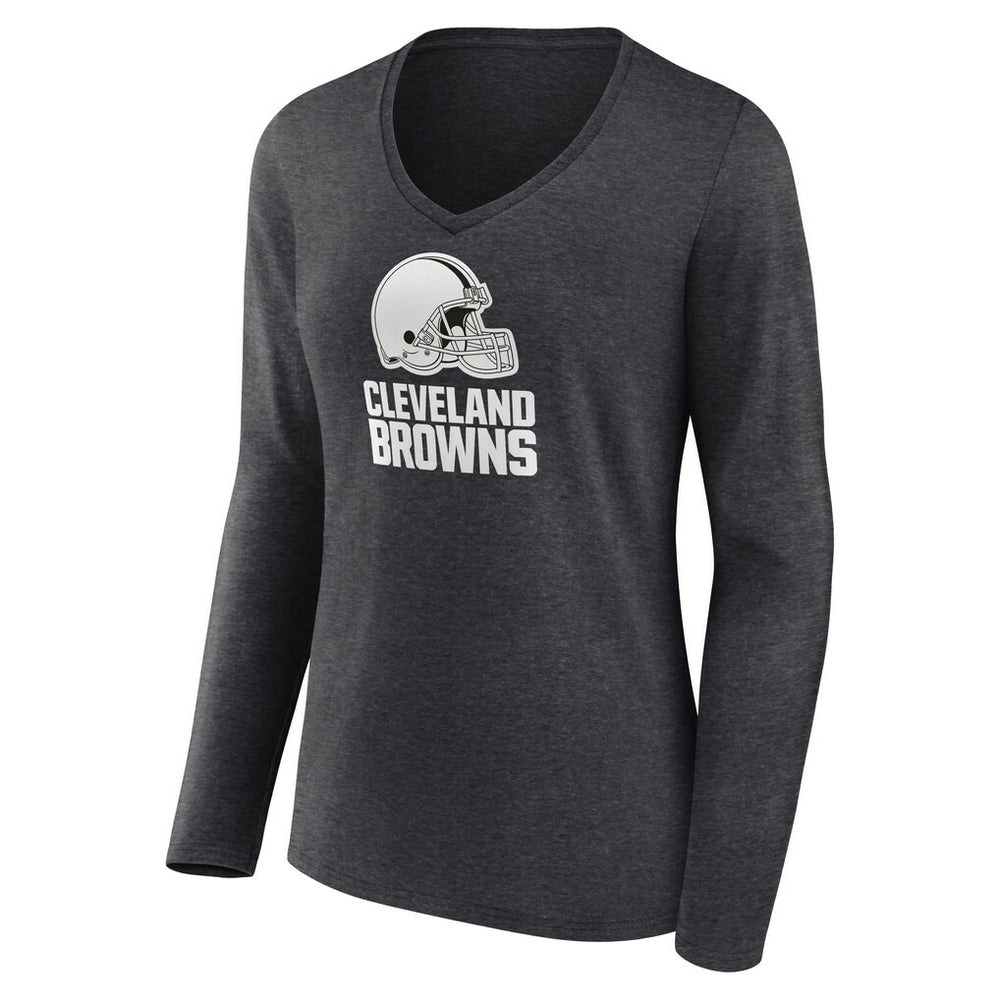Cleveland Browns Women's Personalized Name & Number Monochrome V-neck T-Shirt - Charcoal - NFL