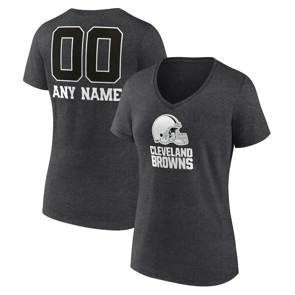 Cleveland Browns Women's Personalized Name & Number Monochrome V-Neck Long Sleeve T-Shirt - Charcoal - NFL