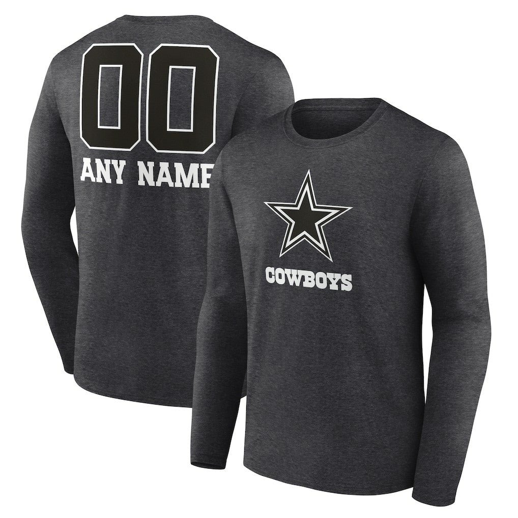 Dallas Cowboys Personalized Name & Number Monochrome Long Sleeve T-Shirt - Charcoal - NFL