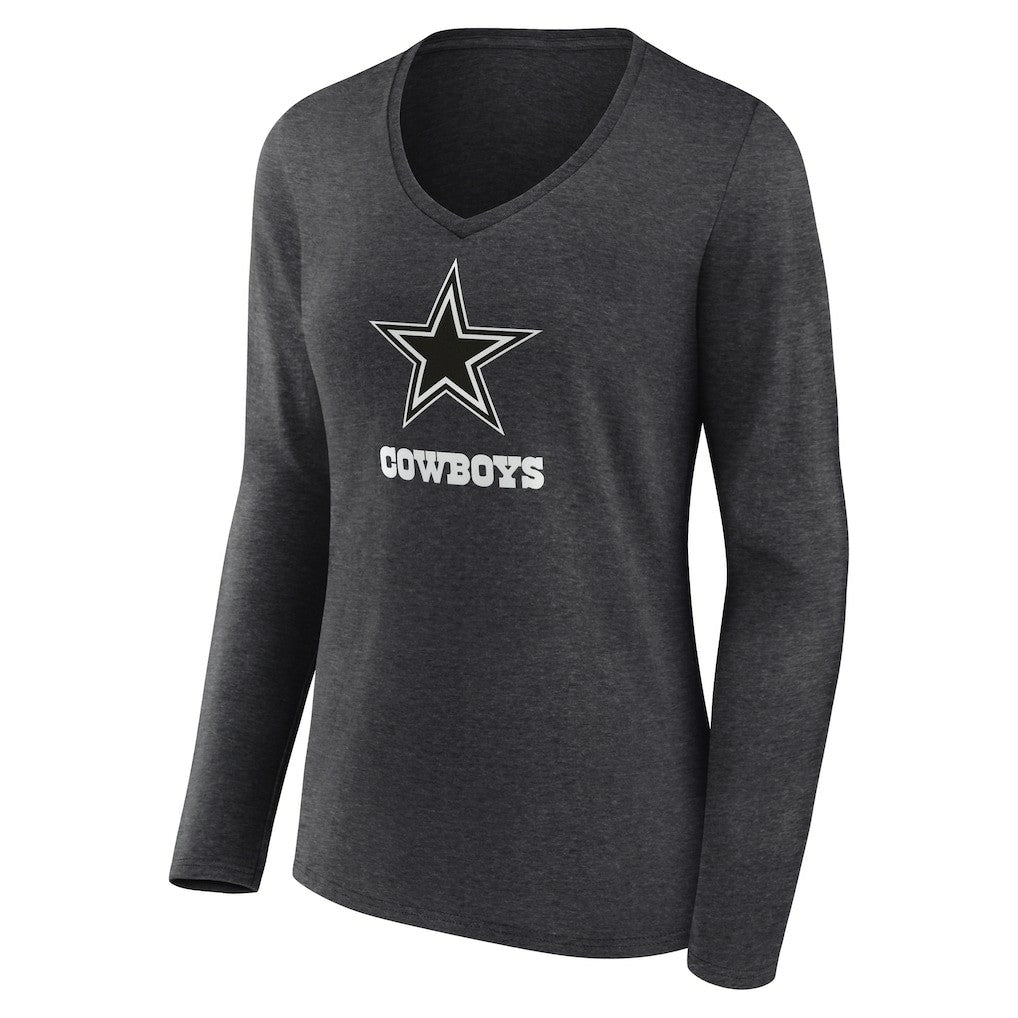 Dallas Cowboys Women's Personalized Name & Number Monochrome V-neck T-Shirt - Charcoal - NFL