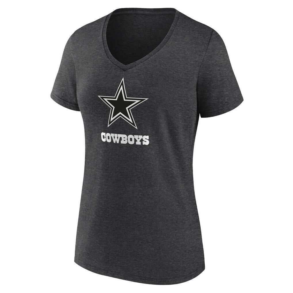 Dallas Cowboys Women's Personalized Name & Number Monochrome V-Neck Long Sleeve T-Shirt - Charcoal - NFL