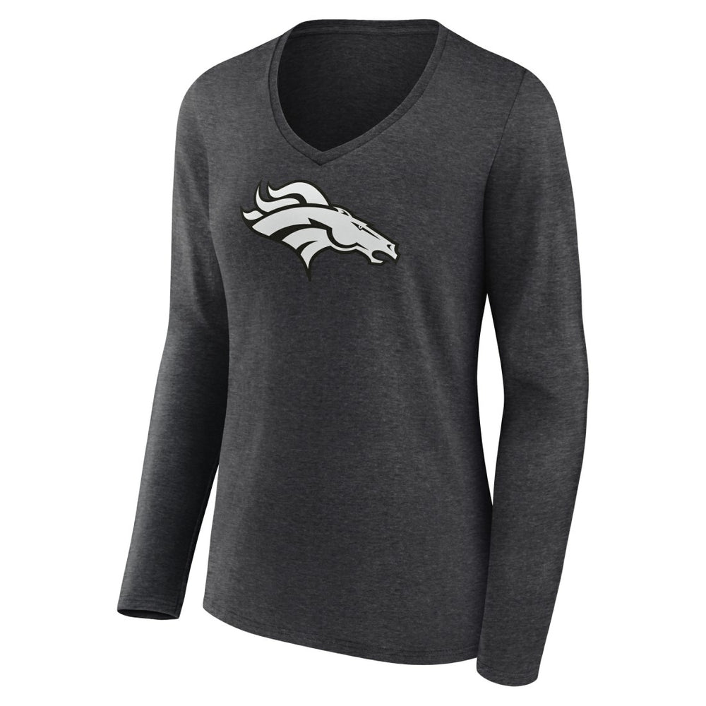 Denver Broncos Women's Personalized Name & Number Monochrome V-neck T-Shirt - Charcoal - NFL
