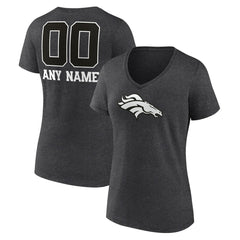 Denver Broncos Women's Personalized Name & Number Monochrome V-Neck Long Sleeve T-Shirt - Charcoal - NFL