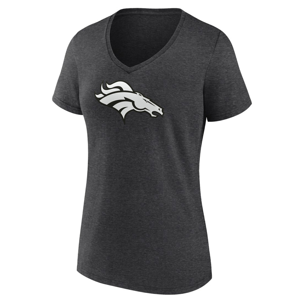 Denver Broncos Women's Personalized Name & Number Monochrome V-Neck Long Sleeve T-Shirt - Charcoal - NFL