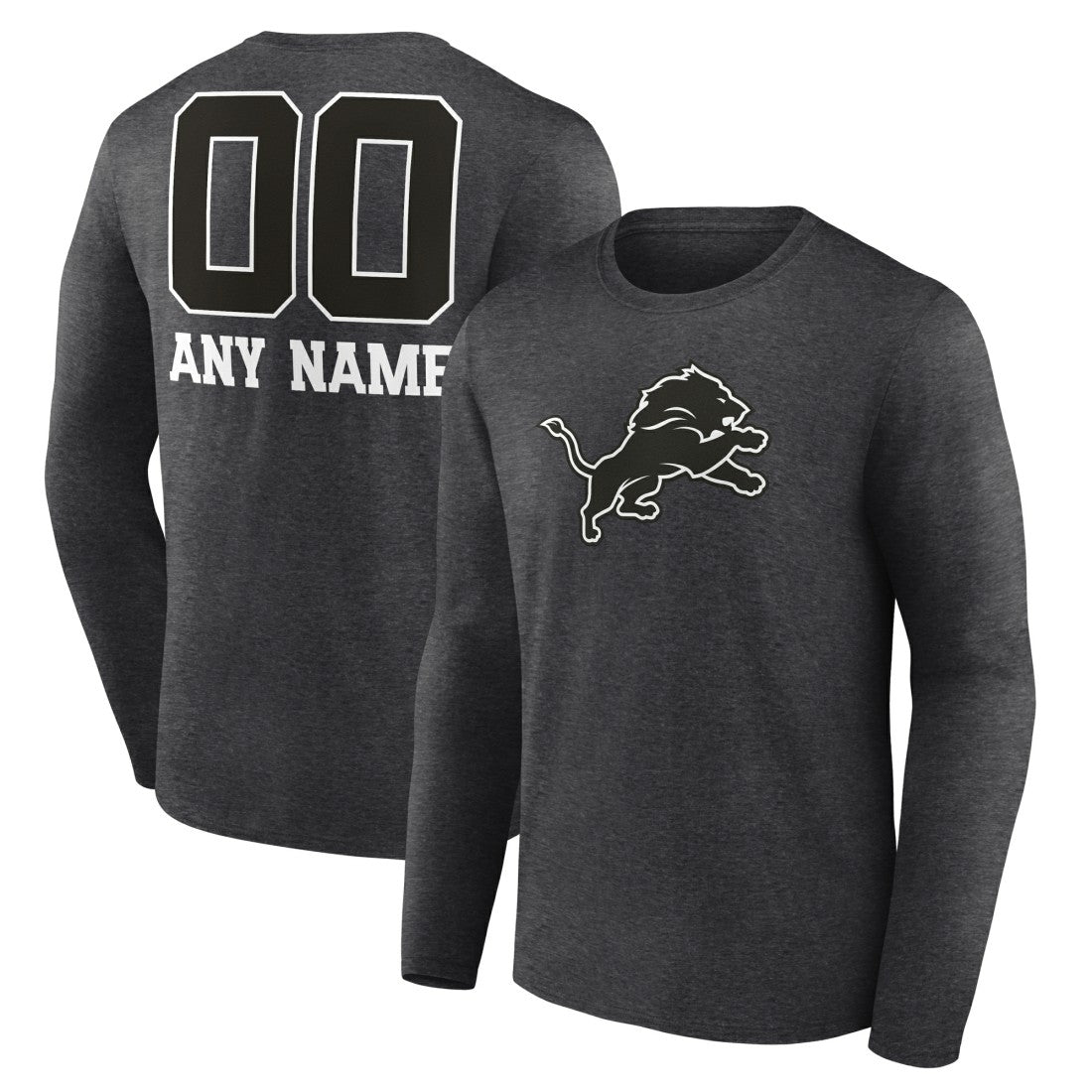 Detroit Lions Personalized Name & Number Monochrome Long Sleeve T-Shirt - Charcoal - NFL