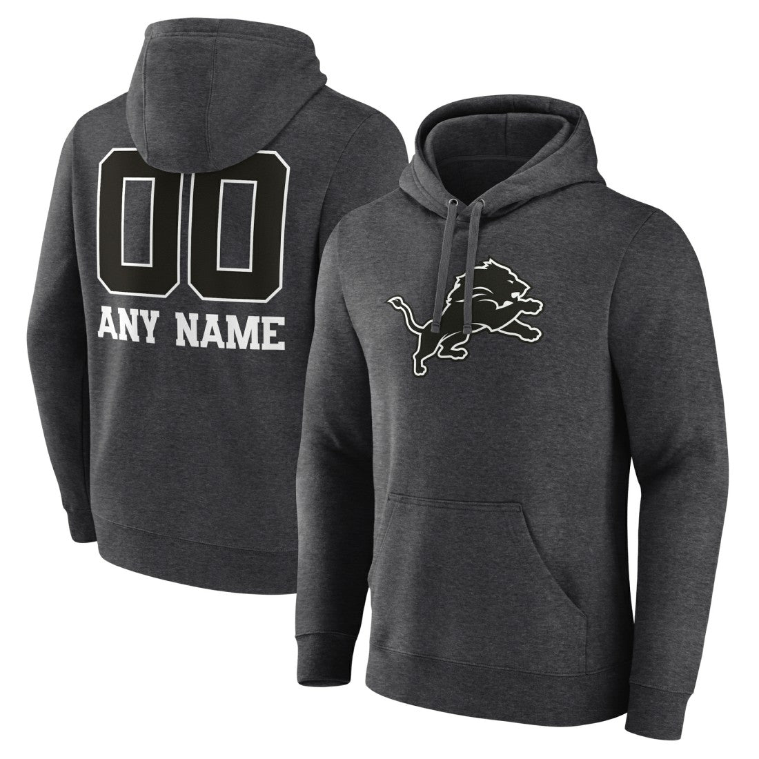 Detroit Lions Personalized Name & Number Monochrome Pullover Hoodie - Charcoal - NFL