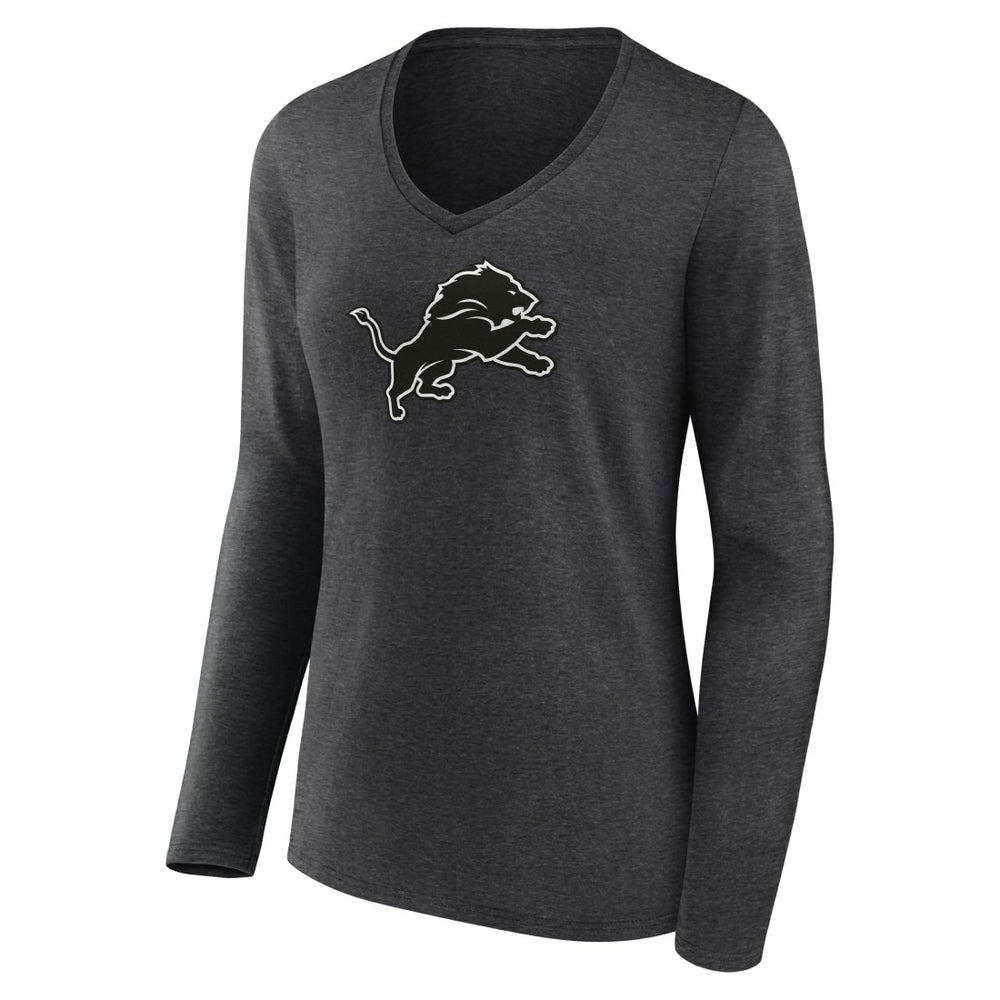 Detroit Lions Women's Personalized Name & Number Monochrome V-neck T-Shirt - Charcoal - NFL