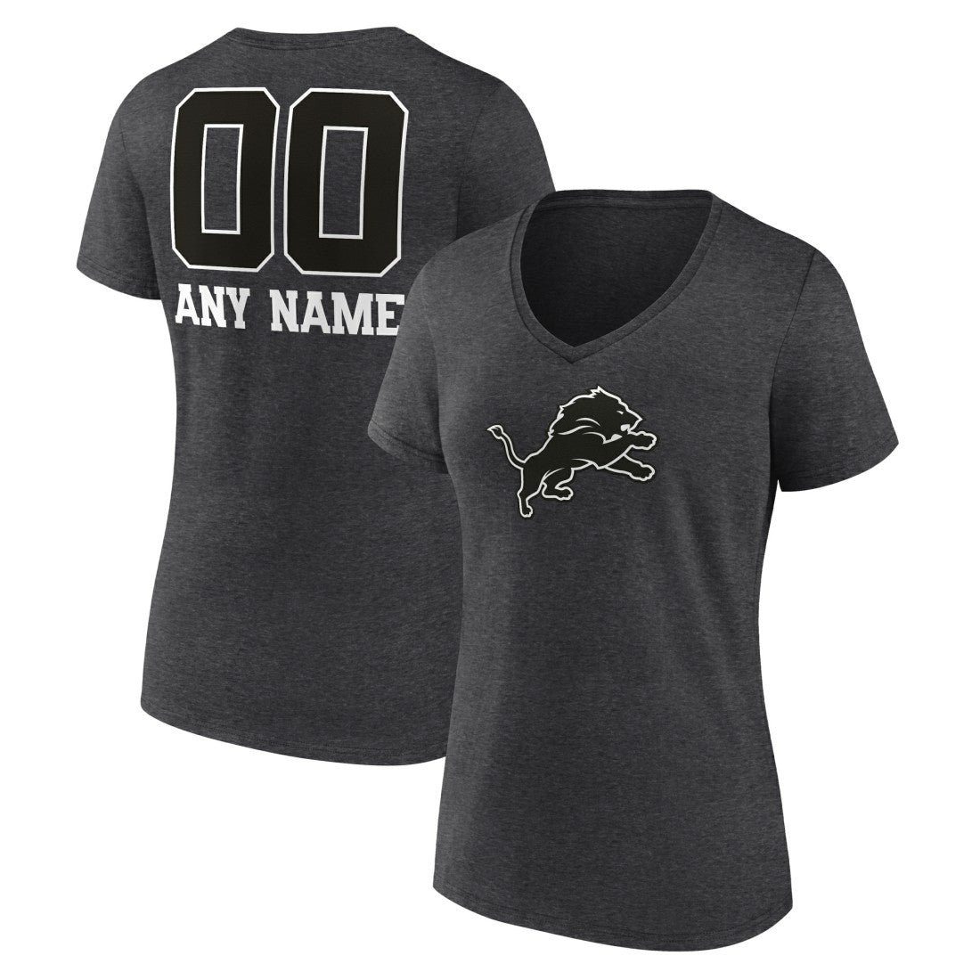 Detroit Lions Women's Personalized Name & Number Monochrome V-Neck Long Sleeve T-Shirt - Charcoal - NFL