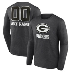 Green Bay Packers Personalized Name & Number Monochrome Long Sleeve T-Shirt - Charcoal - NFL
