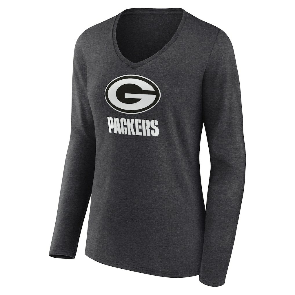 Green Bay Packers Women's Personalized Name & Number Monochrome V-neck T-Shirt - Charcoal - NFL