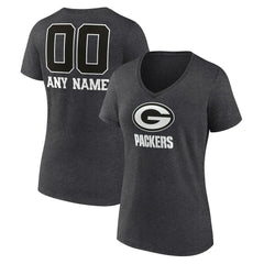 Green Bay Packers Women's Personalized Name & Number Monochrome V-Neck Long Sleeve T-Shirt - Charcoal - NFL