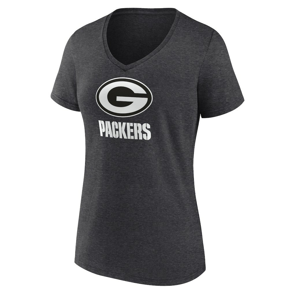 Green Bay Packers Women's Personalized Name & Number Monochrome V-Neck Long Sleeve T-Shirt - Charcoal - NFL